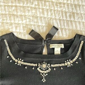 White House Black Market Black Jeweled Neck Sweater
